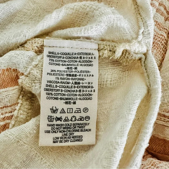 FREE PEOPLE | Orange Cream Ivory Mixed Fabric Shirt Button Down Shacket | Small - Picture 6 of 7